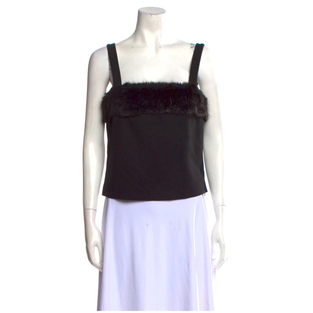 STAUD Square Neck Tank with Fur Trim